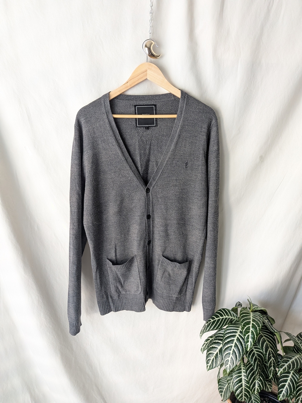 Obey Men's Charcoal Gray V-Neck Button Cardigan